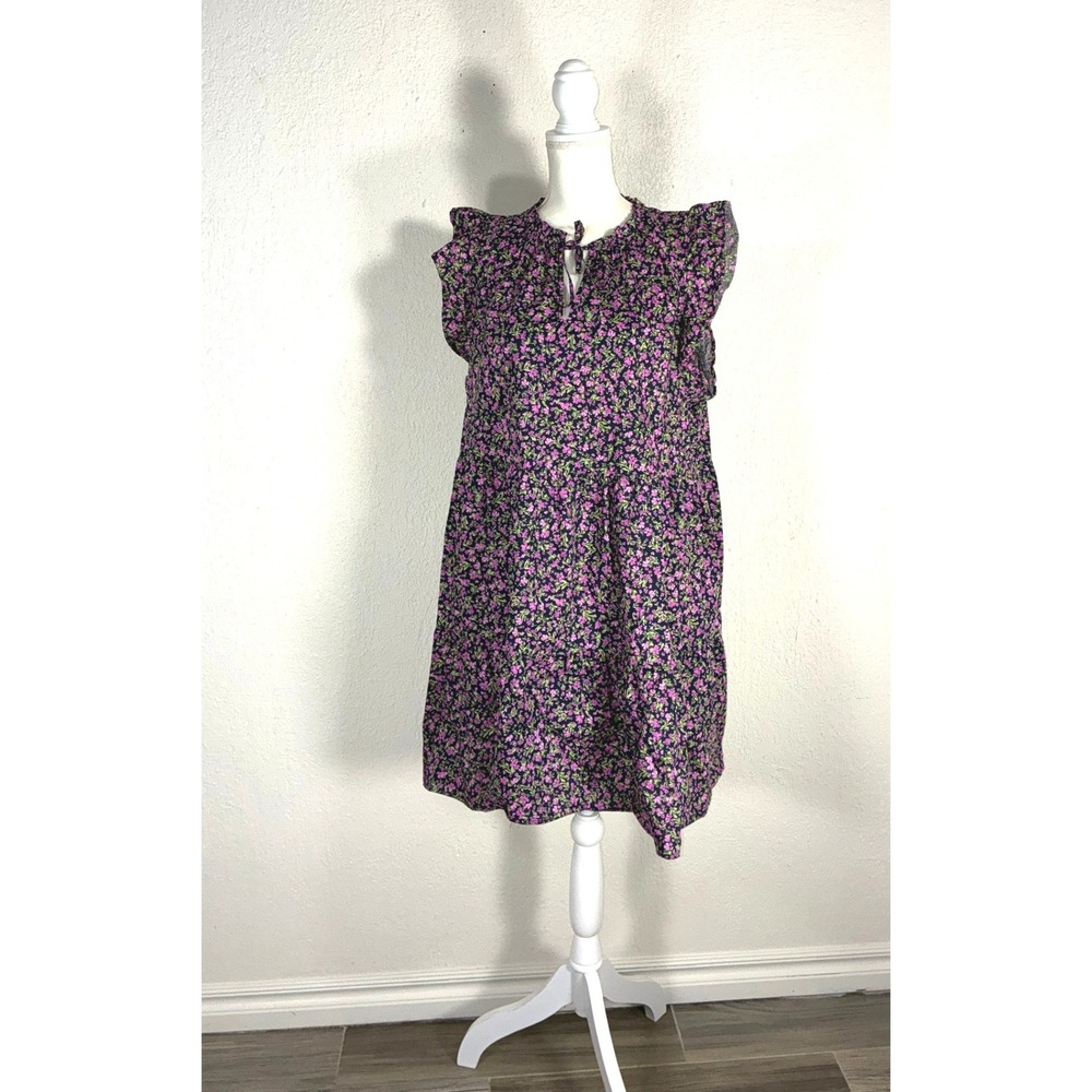 Time and Tru Womens XXL Floral Tiered Mini Dress Navy Pink Ruffle Sleeve Cotton